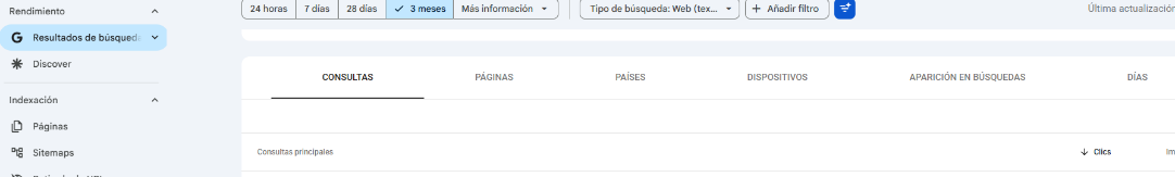 Pestanya Consultes de Search Console amb la llista de paraules clau del web